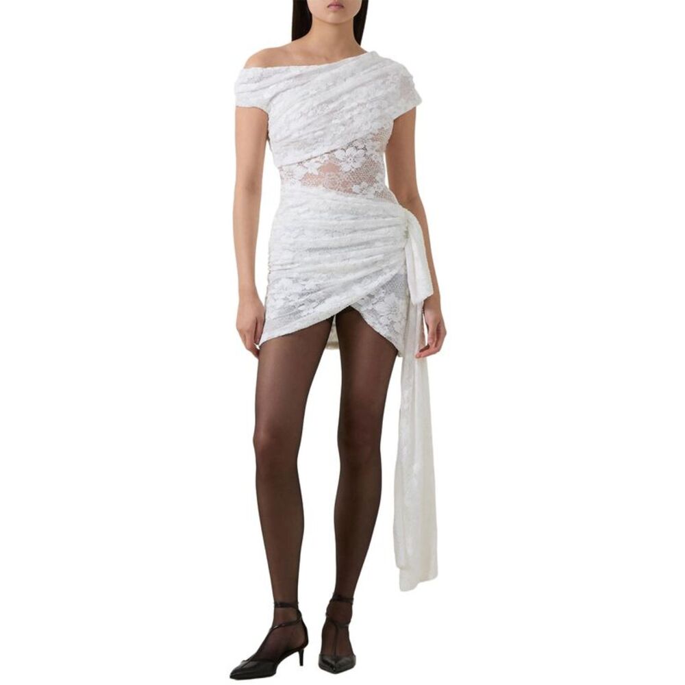 Self-Portrait Womens Rhinestone Lace Tie Side Mini Dress US 4 | UK 8 White - NWT